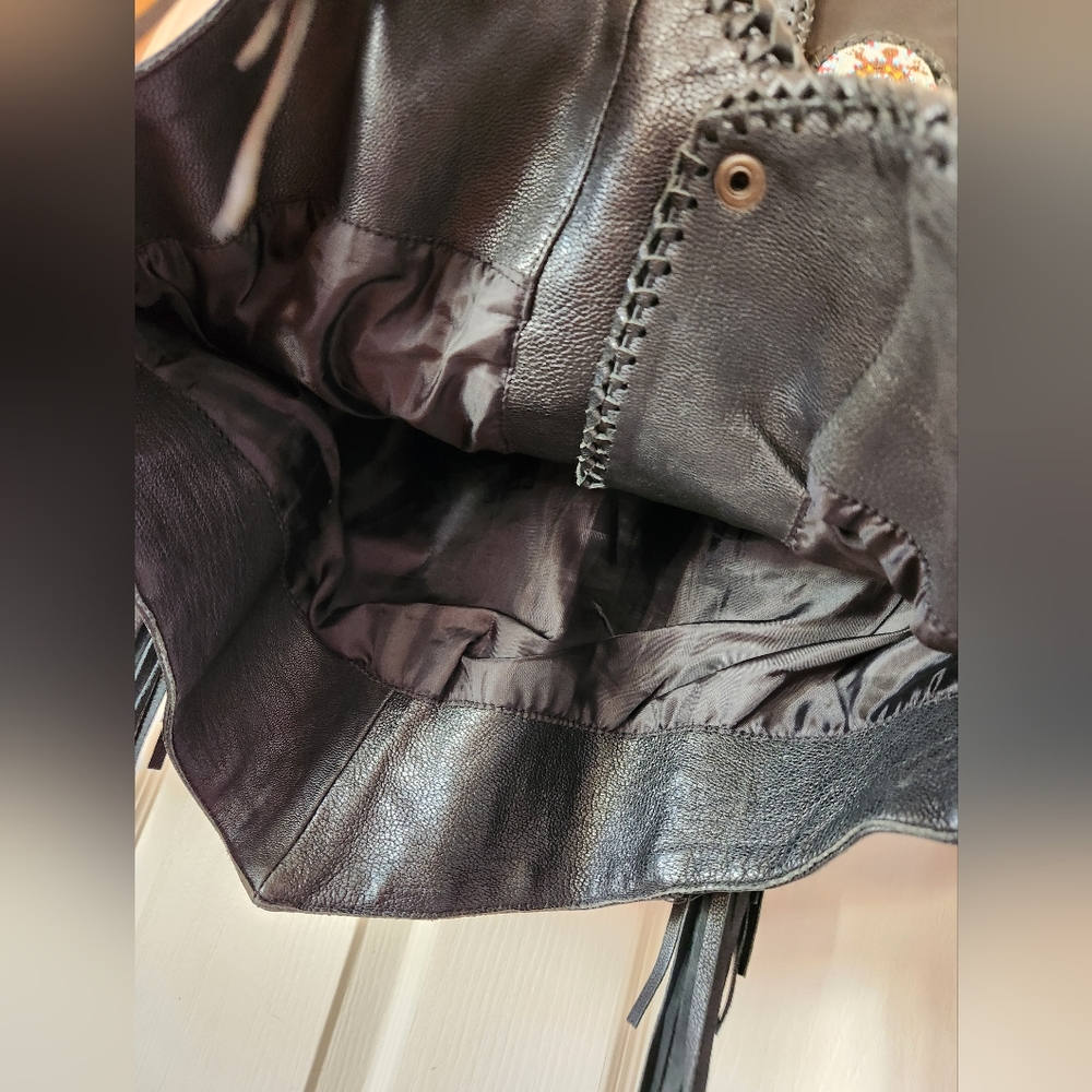 3B WEST Tansmith Black Fringe Multi Beads Leather Western Native Coat Jacket 36 - Picture 7 of 16